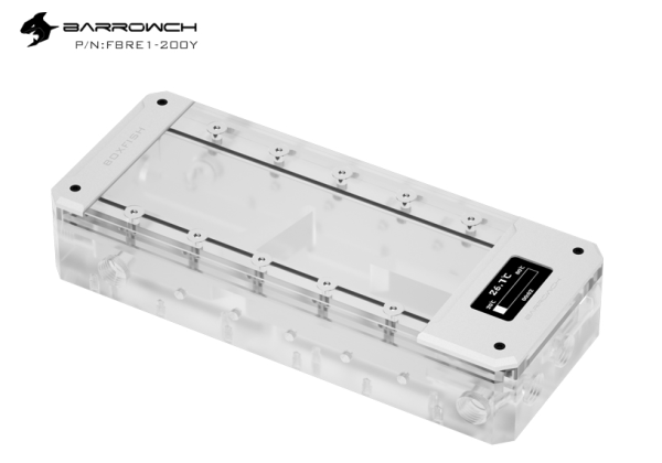 Barrowch 200mm Boxfish Series Acrylic Box Reservoir with OLED Display & D-RGB LED - FBRE1-200Y - Silver