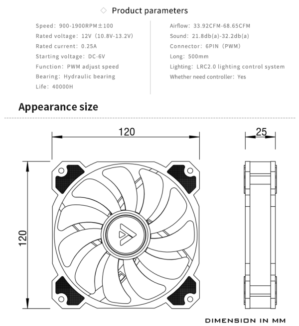 Barrow RGB full color speed regulation and lighting with PWM speed regulation 120mm Fan - BF04-PR RGB