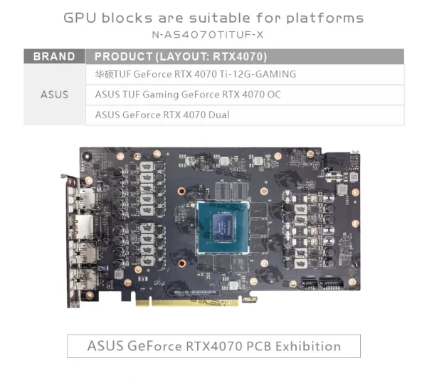 Bykski N-AS4070TITUF-X GPU BLOCK ASUS GeForce RTX 4070 Ti