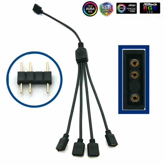 3pin RGB ARGB SYNC 1 à 4 ventilateur LED bande câble d'extension carte mère contrôle de la lumière Hub