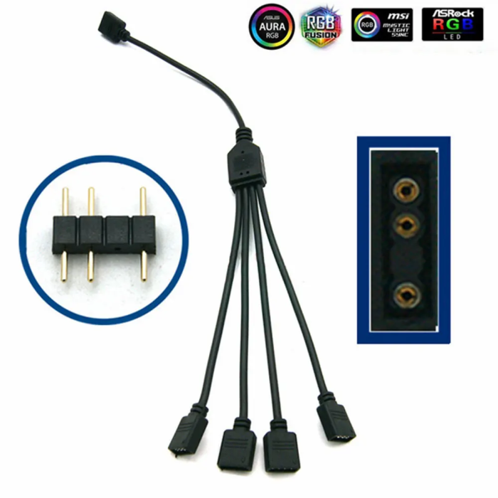 3pin RGB ARGB SYNC 1 à 4 ventilateur LED bande câble d'extension carte mère contrôle de la lumière Hub