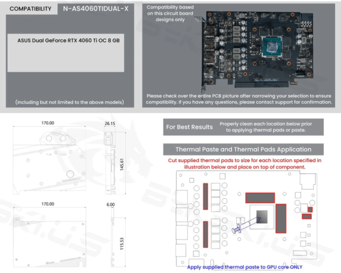 Bykski (N-AS4060TIDUAL-X) Full Coverage GPU Water Block and Backplate For ASUS Dual GeForce RTX 4060 Ti OC 8GB - Image 4