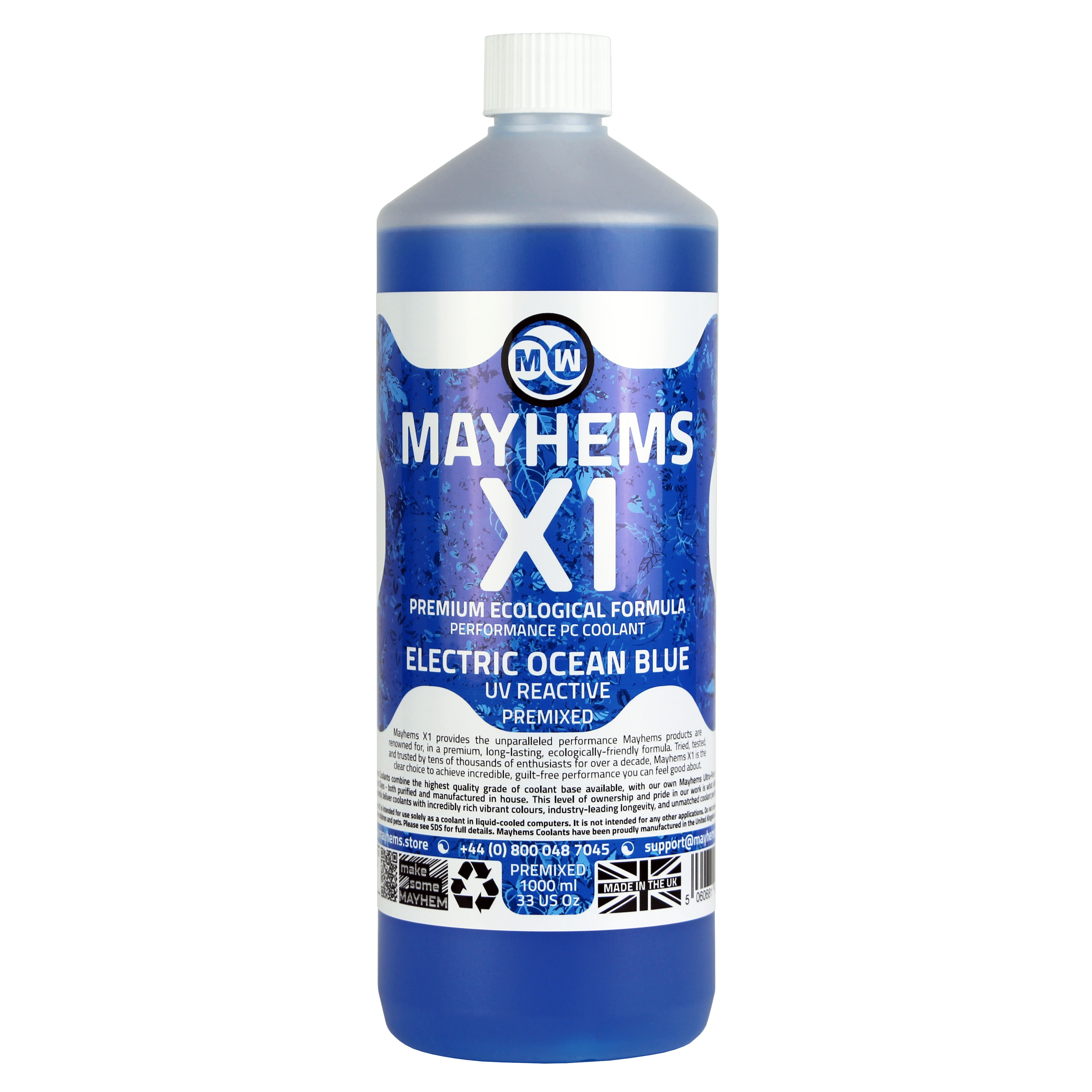 Mayhems - PC Coolant - X1 Premix - Eco Friendly Series, UV Fluorescent, 1 Litre, Electric Ocean Blue - Image 3