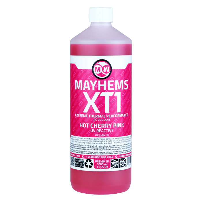 Mayhems - PC Coolant - XT1 Premix - Thermal Performance Series - UV Fluorescent | 1 Liter - Hot Cherry Pink - Image 2
