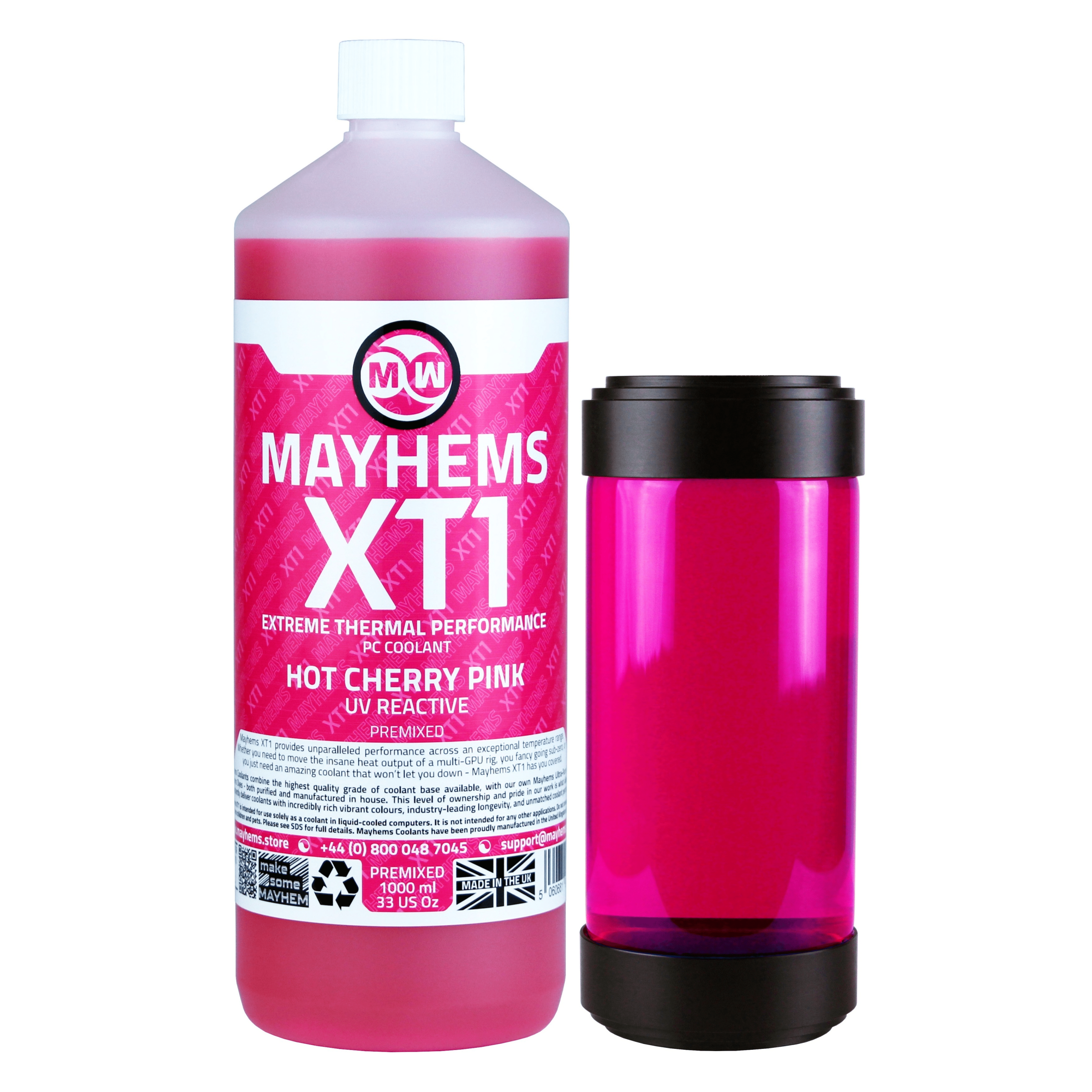 Mayhems XT1 Premix – Liquide de refroidissement PC – Série Performance Thermique – UV Fluorescent – 1 Litre – Hot Cherry Pink